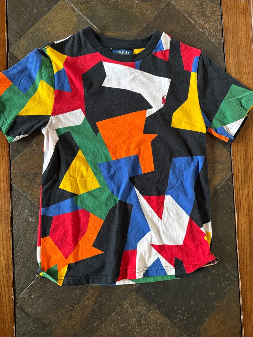 Polo by Ralph Lauren Kids Black Tee with Multicolor Geometric Print